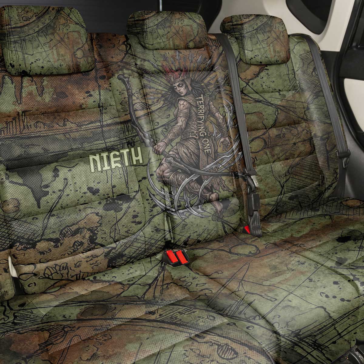 Neith Egyptian Back Car Seat Cover War Goddess Terrifying One Dual Spears and Shield Battle Worn