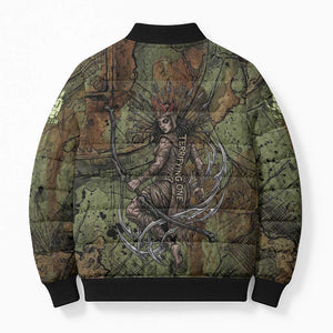 Neith Egyptian Bomber Puffer Jacket War Goddess Terrifying One Dual Spears and Shield Battle Worn