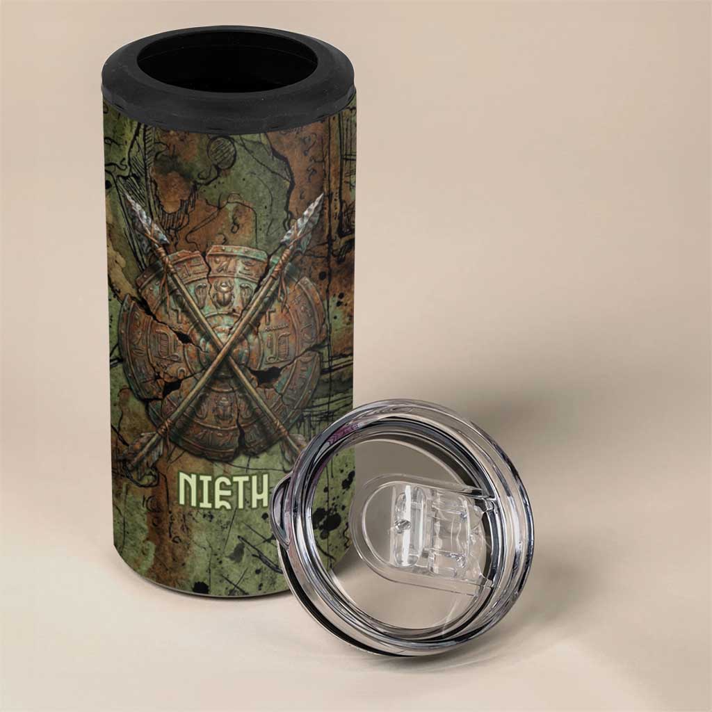 Neith Egyptian 4 in 1 Can Cooler Tumbler War Goddess Terrifying One Dual Spears and Shield Battle Worn