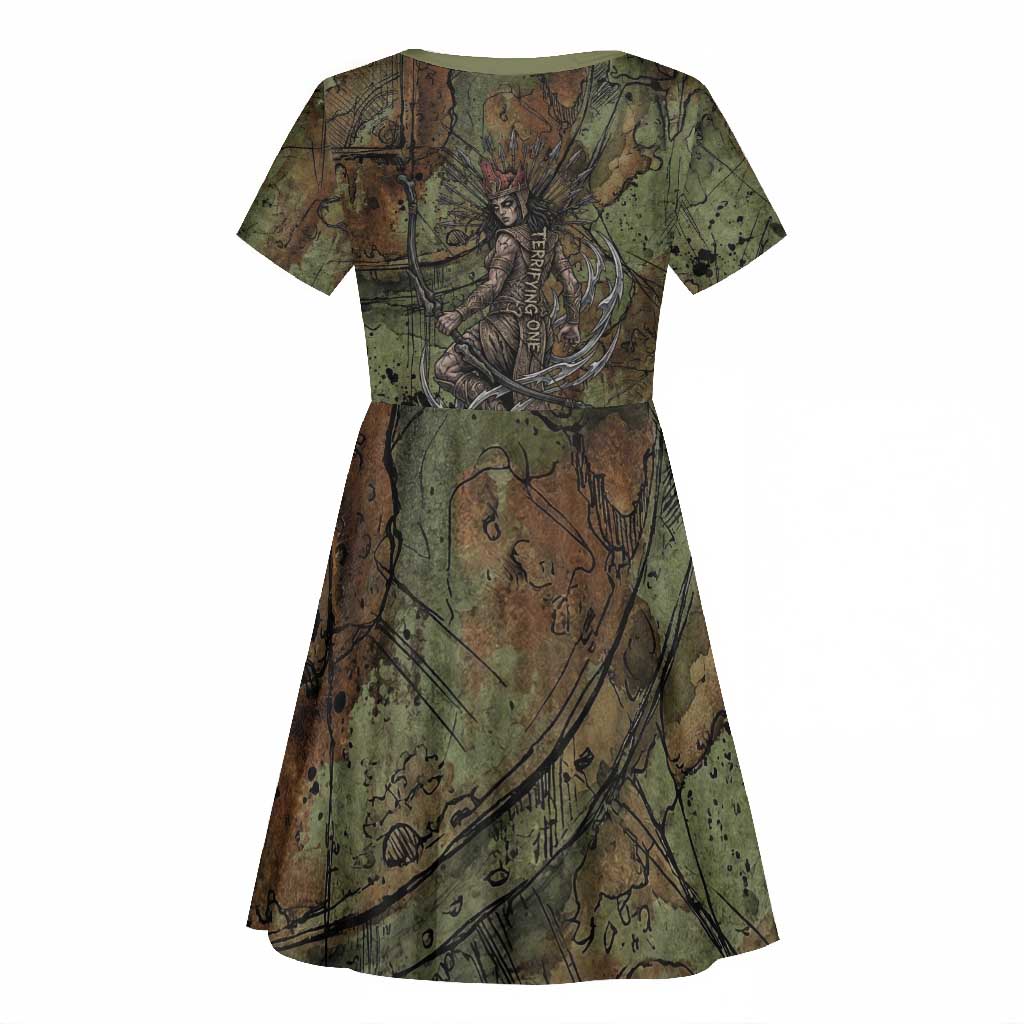 Neith Egyptian Kid Short Sleeve Dress War Goddess Terrifying One Dual Spears and Shield Battle Worn