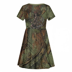 Neith Egyptian Kid Short Sleeve Dress War Goddess Terrifying One Dual Spears and Shield Battle Worn