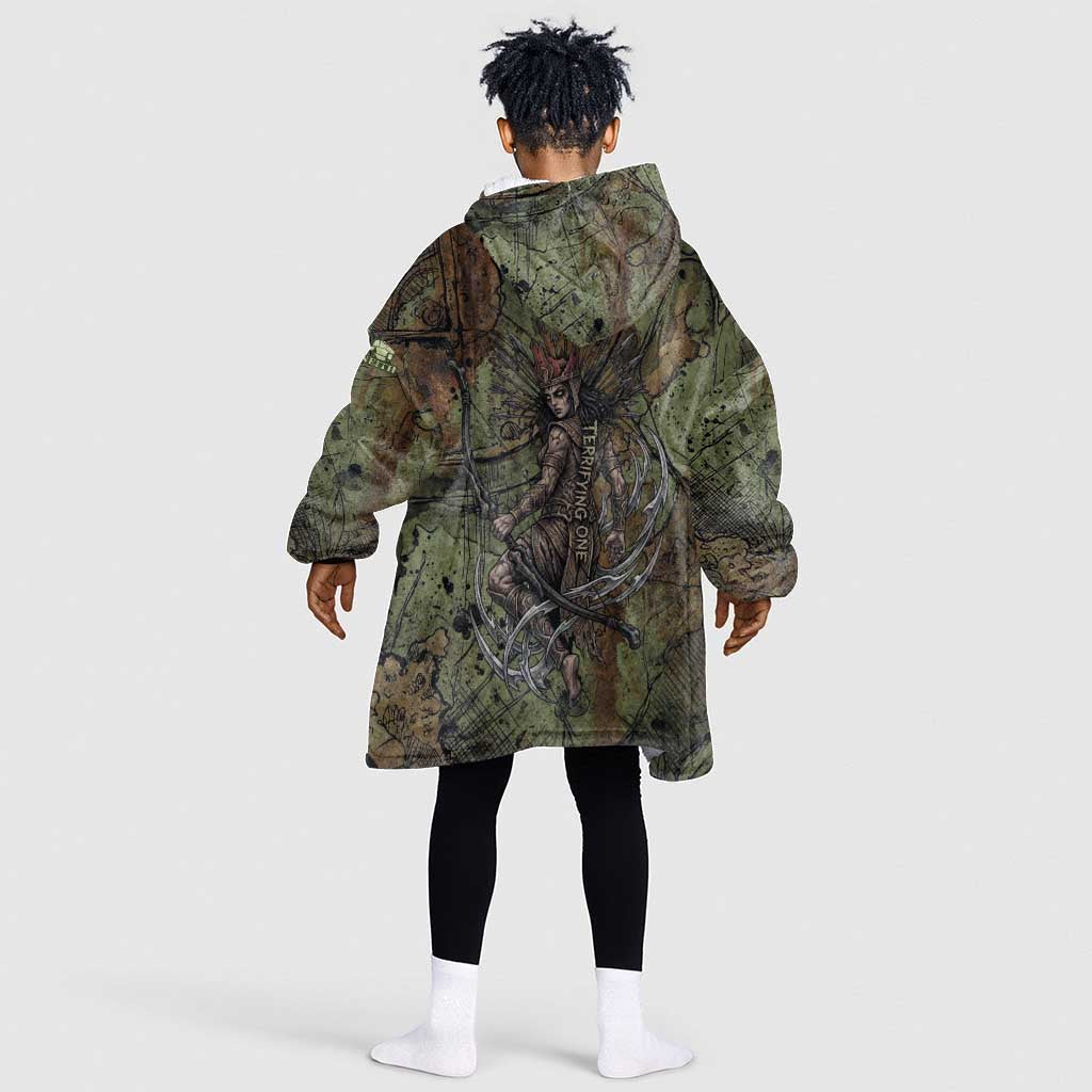 Neith Egyptian Kid Wearable Blanket Hoodie War Goddess Terrifying One Dual Spears and Shield Battle Worn