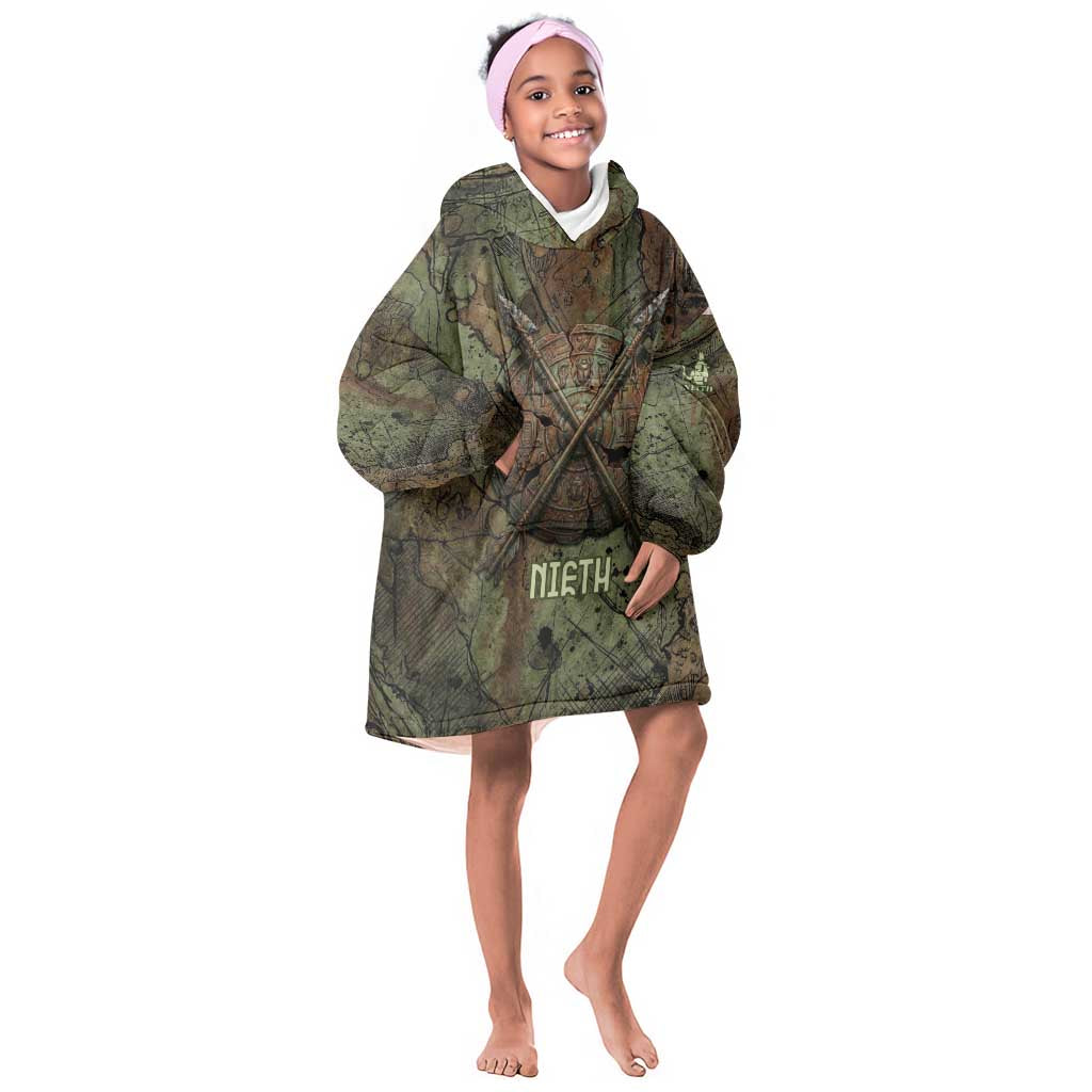 Neith Egyptian Kid Wearable Blanket Hoodie War Goddess Terrifying One Dual Spears and Shield Battle Worn