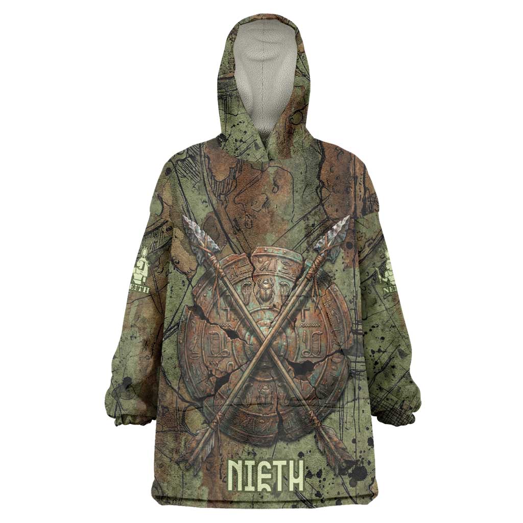 Neith Egyptian Kid Wearable Blanket Hoodie War Goddess Terrifying One Dual Spears and Shield Battle Worn