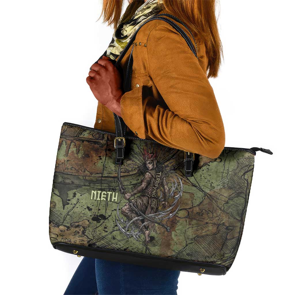 Neith Egyptian Leather Tote Bag War Goddess Terrifying One Dual Spears and Shield Battle Worn