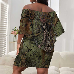 Neith Egyptian Off Shoulder Short Dress War Goddess Terrifying One Dual Spears and Shield Battle Worn