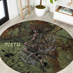Neith Egyptian Round Carpet War Goddess Terrifying One Dual Spears and Shield Battle Worn