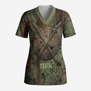 Neith Egyptian Scrub Top War Goddess Terrifying One Dual Spears and Shield Battle Worn