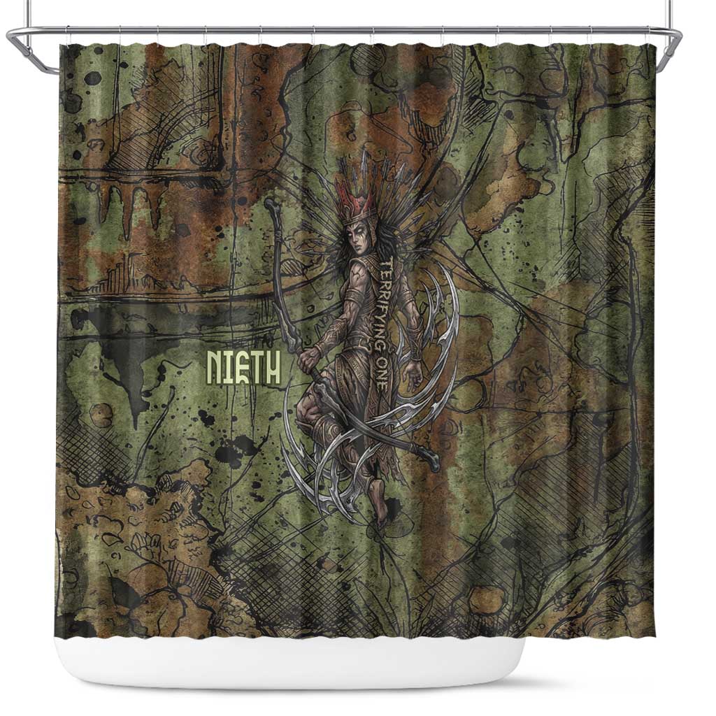Neith Egyptian Shower Curtain War Goddess Terrifying One Dual Spears and Shield Battle Worn