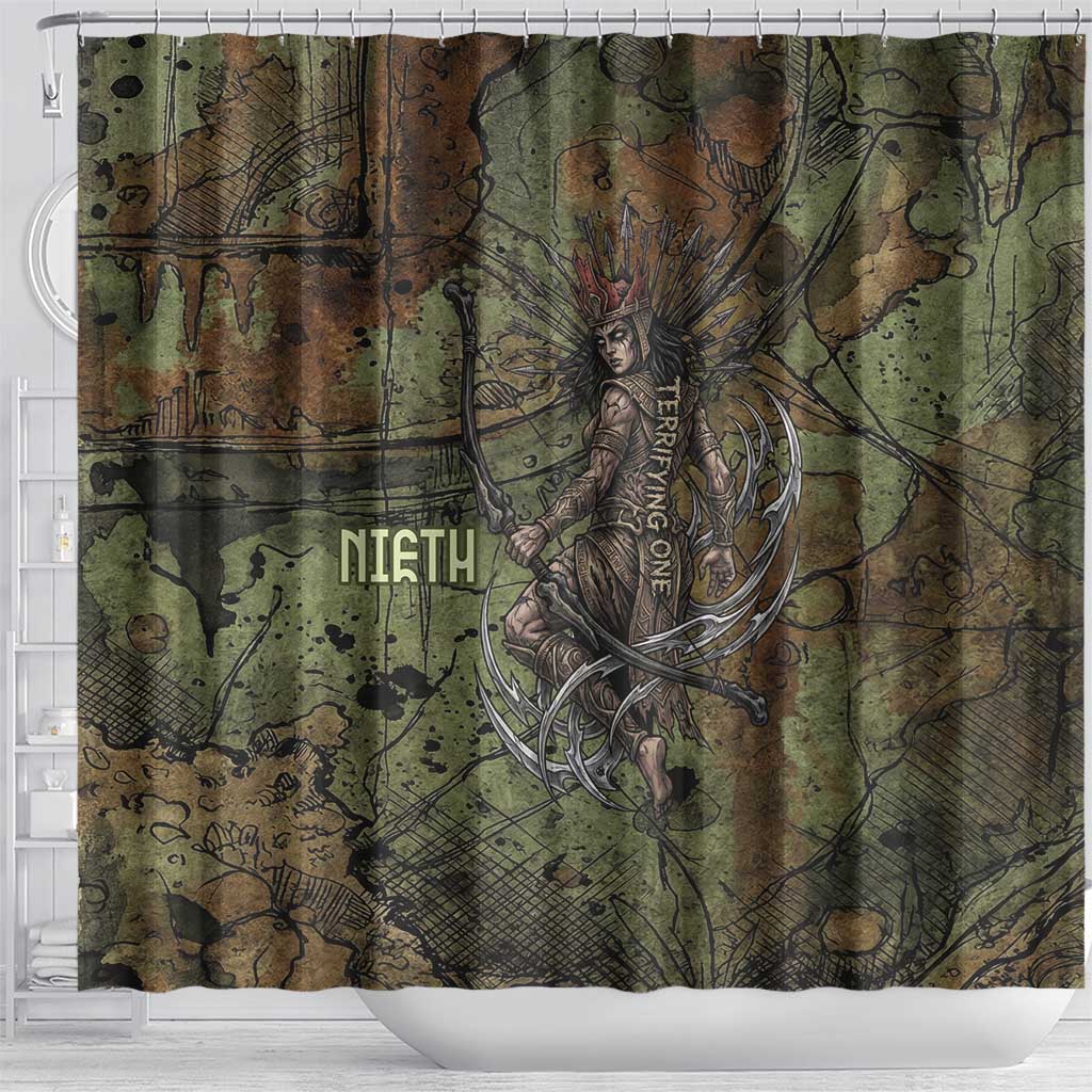 Neith Egyptian Shower Curtain War Goddess Terrifying One Dual Spears and Shield Battle Worn