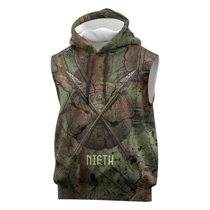 Neith Egyptian Sleeveless Hoodie War Goddess Terrifying One Dual Spears and Shield Battle Worn