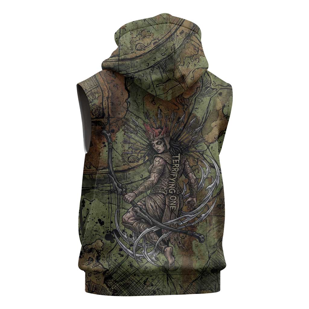 Neith Egyptian Sleeveless Hoodie War Goddess Terrifying One Dual Spears and Shield Battle Worn