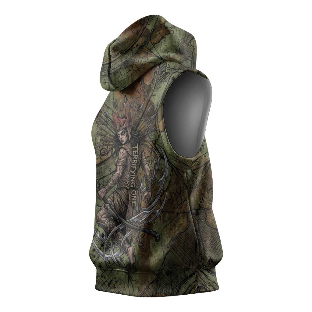 Neith Egyptian Sleeveless Hoodie War Goddess Terrifying One Dual Spears and Shield Battle Worn
