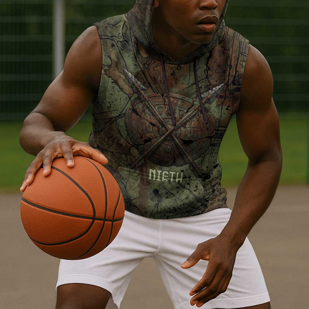 Neith Egyptian Sleeveless Hoodie War Goddess Terrifying One Dual Spears and Shield Battle Worn