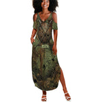 Neith Egyptian Summer Maxi Dress War Goddess Terrifying One Dual Spears and Shield Battle Worn