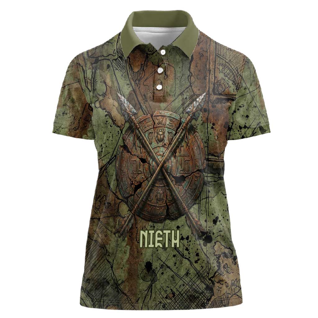 Neith Egyptian Women Polo Shirt War Goddess Terrifying One Dual Spears and Shield Battle Worn
