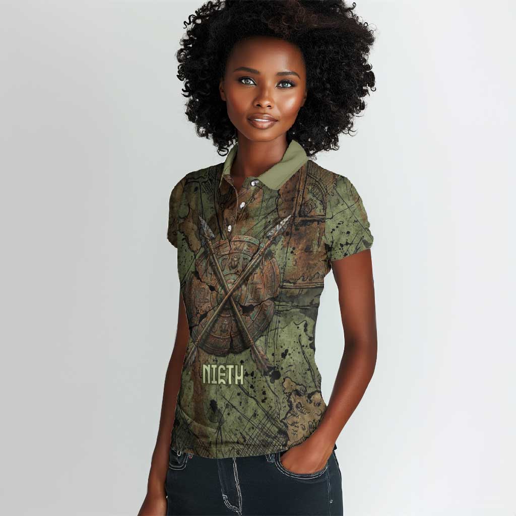 Neith Egyptian Women Polo Shirt War Goddess Terrifying One Dual Spears and Shield Battle Worn