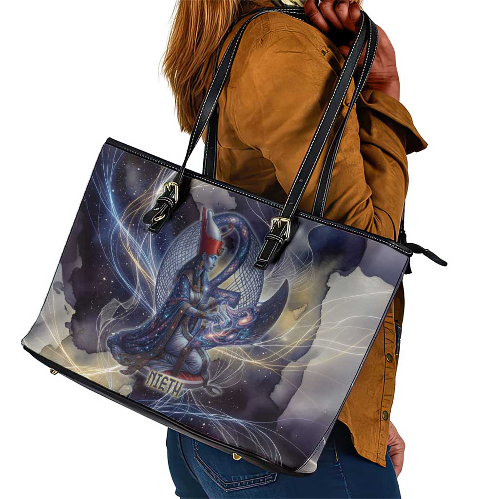 Neith Egyptian Leather Tote Bag Goddess Mother of All Cosmic Threads