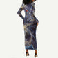 Neith Egyptian Long Sleeve Bodycon Dress Goddess Mother of All Cosmic Threads