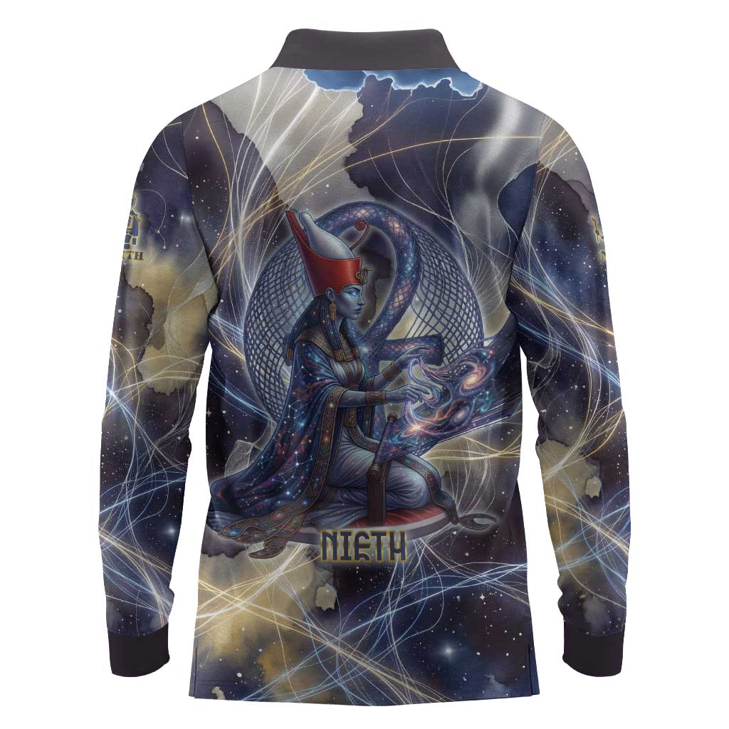 Neith Egyptian Long Sleeve Polo Shirt Goddess Mother of All Cosmic Threads