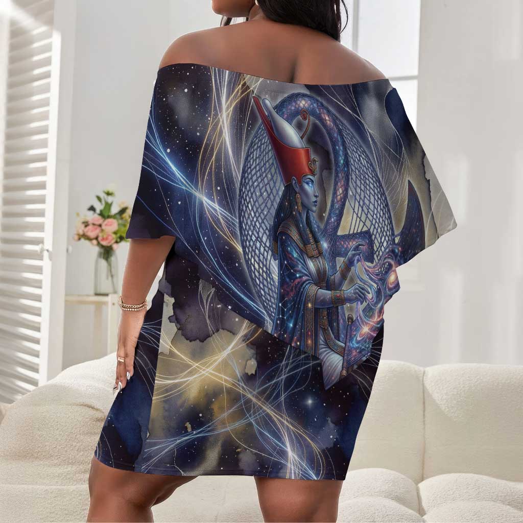 Neith Egyptian Off Shoulder Short Dress Goddess Mother of All Cosmic Threads