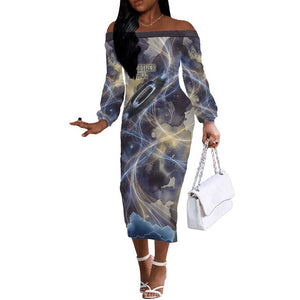 Neith Egyptian Off The Shoulder Long Sleeve Dress Goddess Mother of All Cosmic Threads