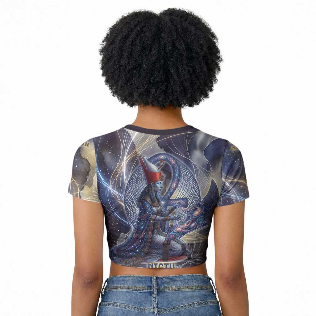 Neith Egyptian Raglan Cropped T shirt Goddess Mother of All Cosmic Threads