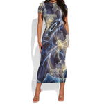 Neith Egyptian Short Sleeve Bodycon Dress Goddess Mother of All Cosmic Threads
