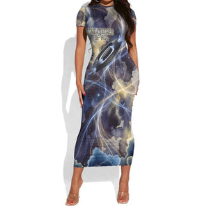 Neith Egyptian Short Sleeve Bodycon Dress Goddess Mother of All Cosmic Threads