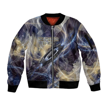 Neith Egyptian Sleeve Zip Bomber Jacket Goddess Mother of All Cosmic Threads