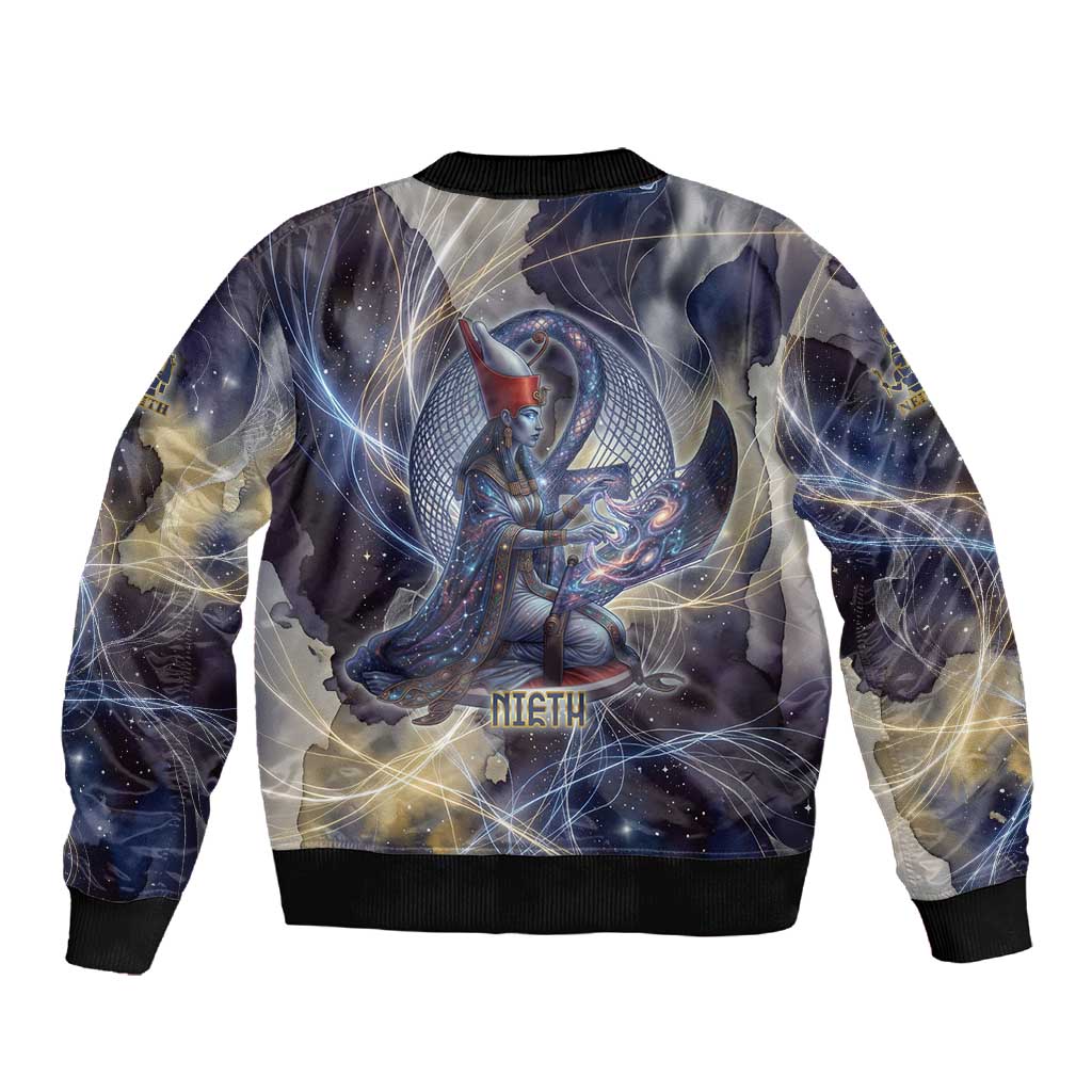 Neith Egyptian Sleeve Zip Bomber Jacket Goddess Mother of All Cosmic Threads