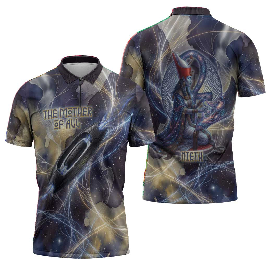 Neith Egyptian Zipper Polo Shirt Goddess Mother of All Cosmic Threads