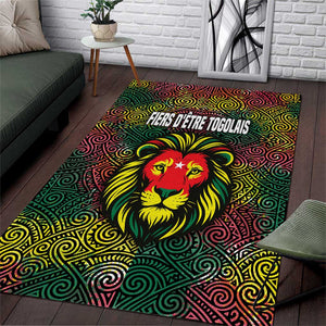Togo Area Rug Red Lion Head Design and Traditional African Pattern