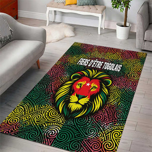 Togo Area Rug Red Lion Head Design and Traditional African Pattern