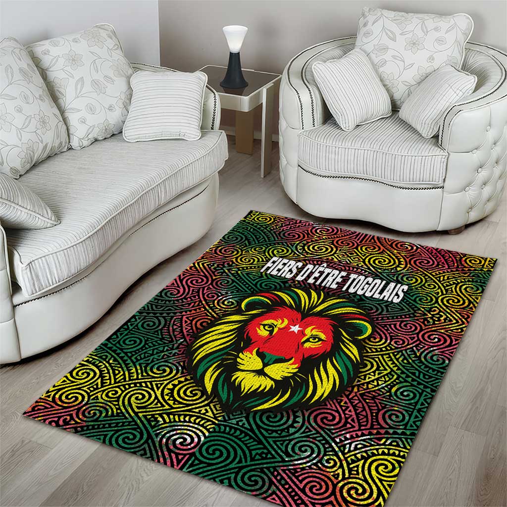 Togo Area Rug Red Lion Head Design and Traditional African Pattern