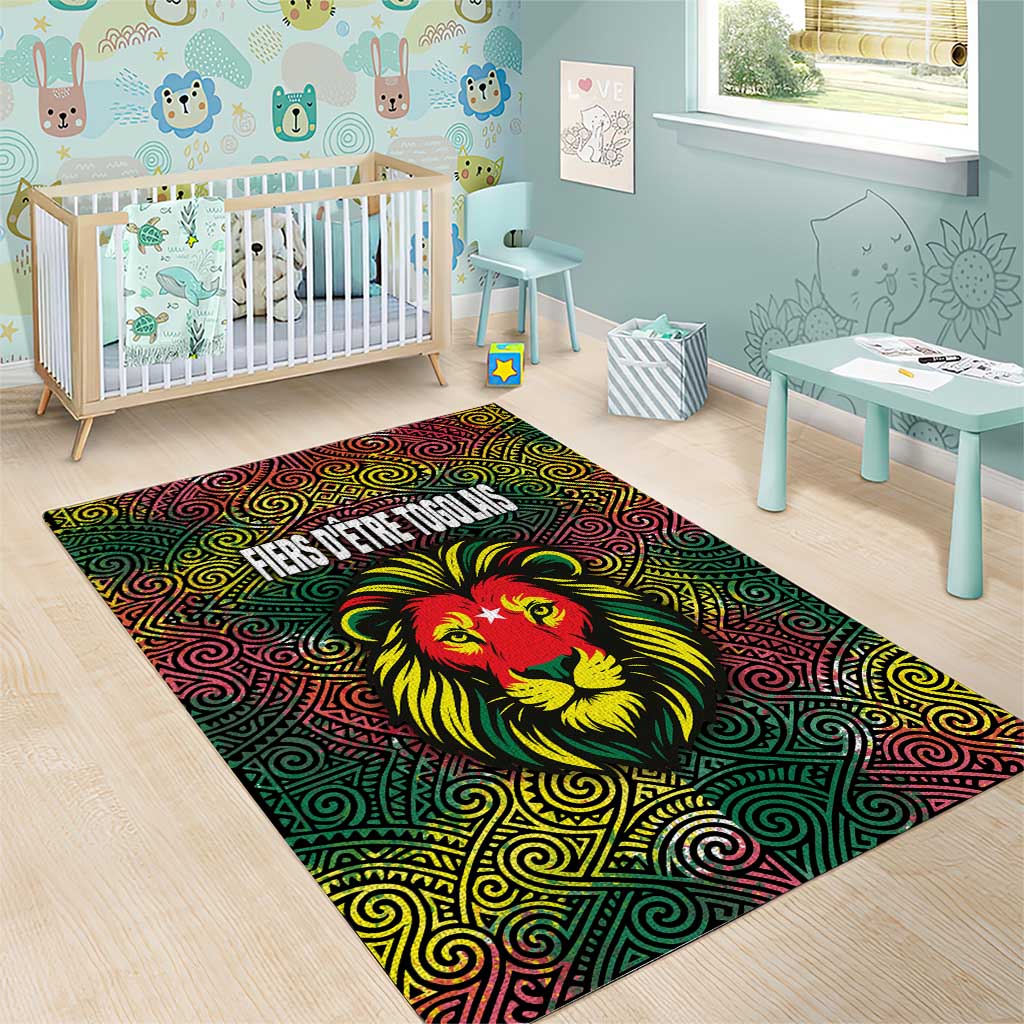 Togo Area Rug Red Lion Head Design and Traditional African Pattern