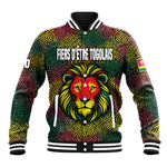 Togo Baseball Jacket Red Lion Head Design and Traditional African Pattern