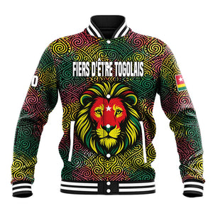Togo Baseball Jacket Red Lion Head Design and Traditional African Pattern