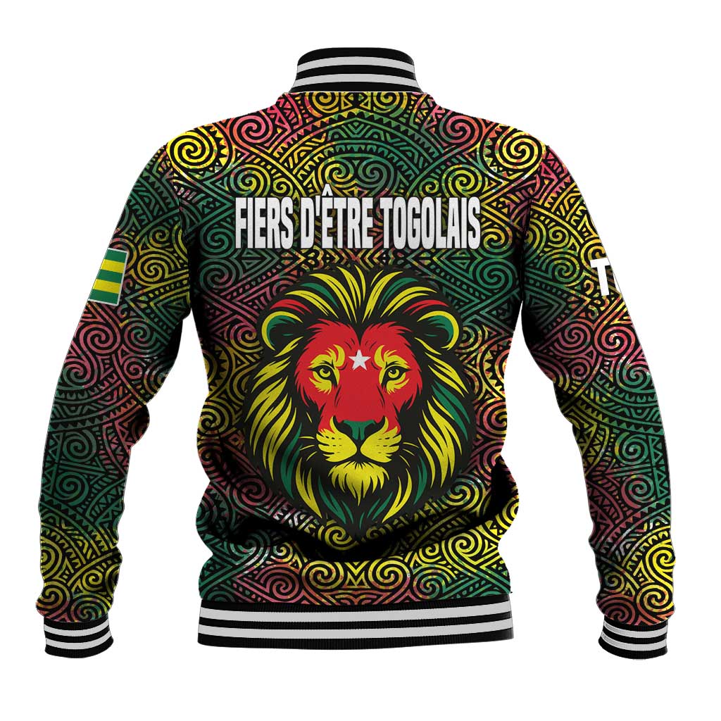 Togo Baseball Jacket Red Lion Head Design and Traditional African Pattern