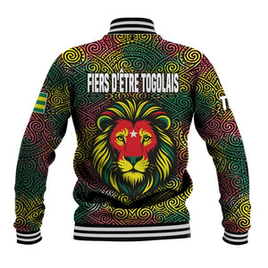 Togo Baseball Jacket Red Lion Head Design and Traditional African Pattern