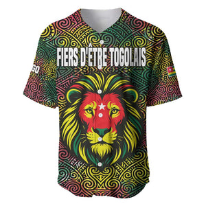 Togo Baseball Jersey Red Lion Head Design and Traditional African Pattern