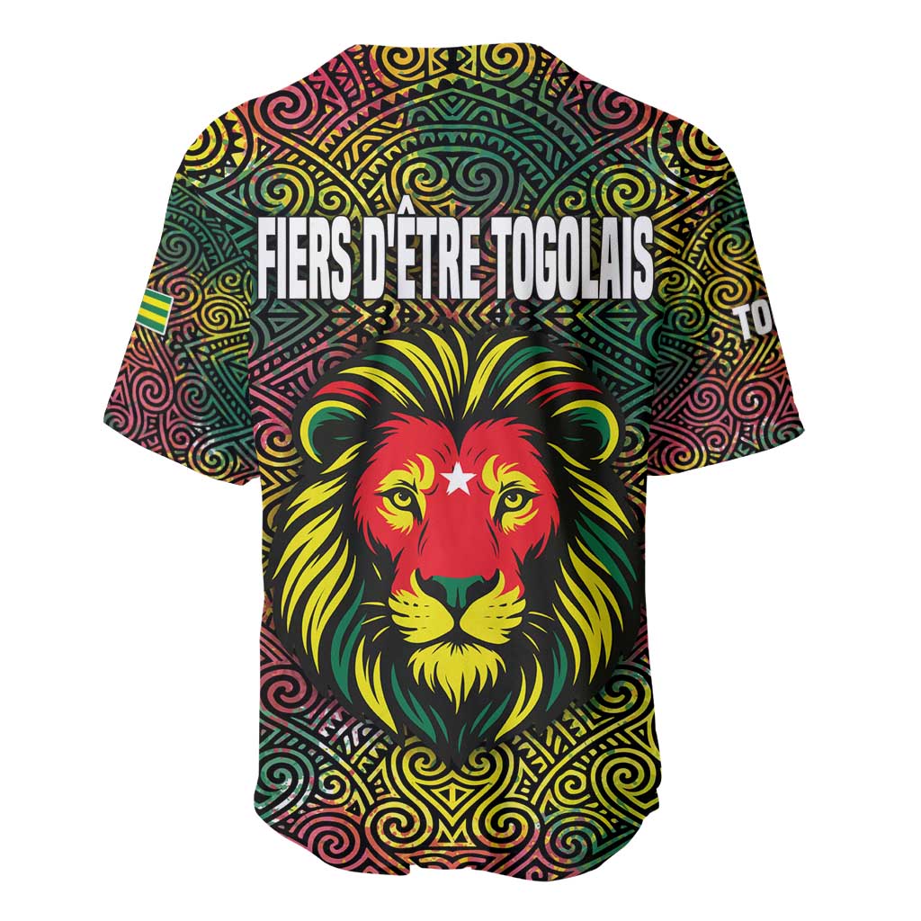 Togo Baseball Jersey Red Lion Head Design and Traditional African Pattern