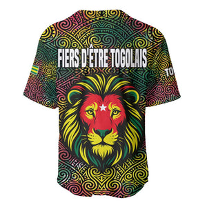 Togo Baseball Jersey Red Lion Head Design and Traditional African Pattern