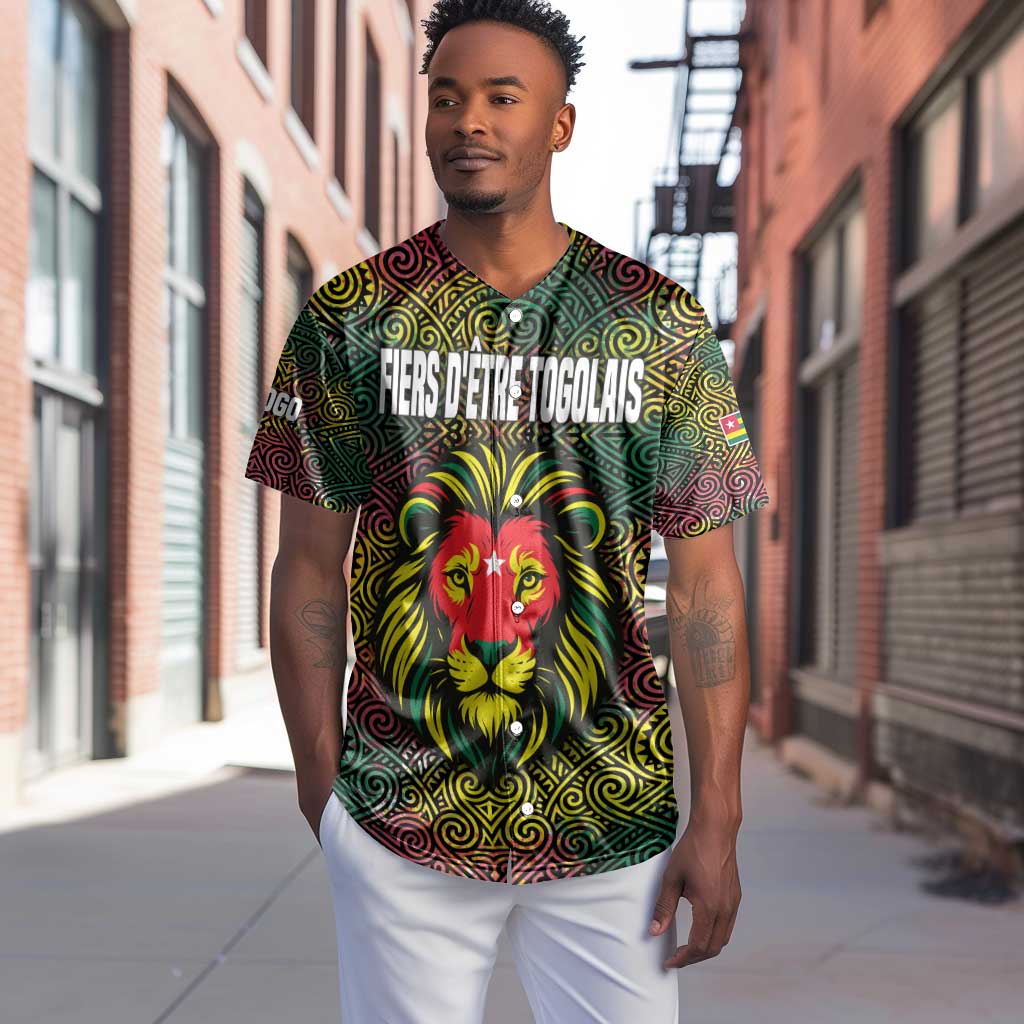 Togo Baseball Jersey Red Lion Head Design and Traditional African Pattern