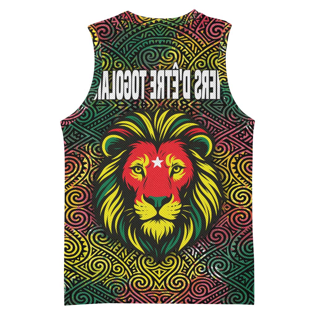 Togo Basketball Jersey Red Lion Head Design and Traditional African Pattern - African Pride