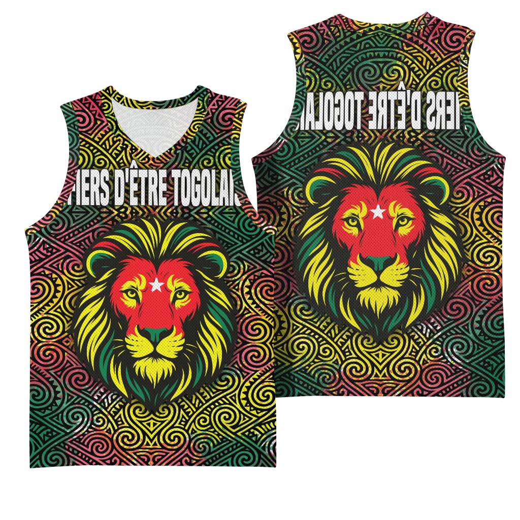 Togo Basketball Jersey Red Lion Head Design and Traditional African Pattern - African Pride
