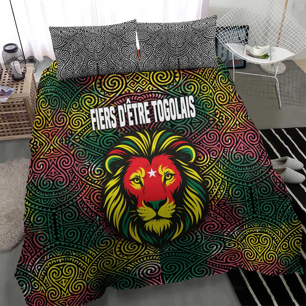 Togo Bedding Set Red Lion Head Design and Traditional African Pattern