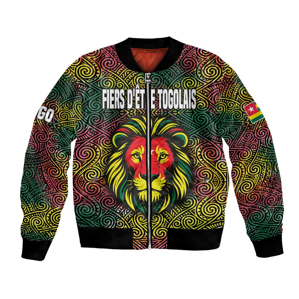 Togo Bomber Jacket Red Lion Head Design and Traditional African Pattern
