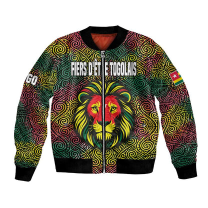 Togo Bomber Jacket Red Lion Head Design and Traditional African Pattern