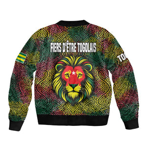 Togo Bomber Jacket Red Lion Head Design and Traditional African Pattern